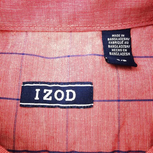 Izod Men's Button Down Cotton Shirt Red Plaid - Picture 6 of 9